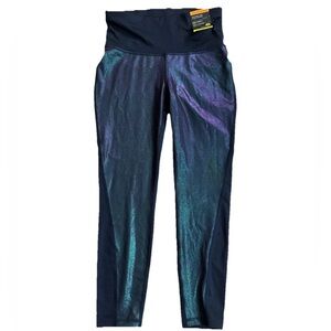 Xersion Leggings 7/8 Blue Shine Size Small Athletic Gym Navy Foil